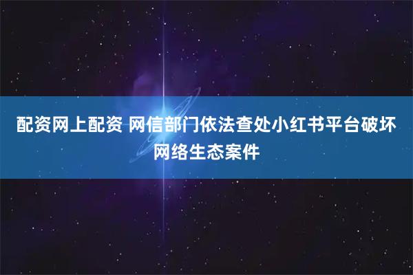 配资网上配资 网信部门依法查处小红书平台破坏网络生态案件